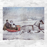 Weihnachten, Winter, Schlittenpferd<br><div class="desc">Vintage Illustration Weihnachtsgestaltung ursprünglich von Currier & Ives im Jahr 1853 veröffentlicht mit dem Titel The Road - Winter. Dieses Liebe- und Romantikdesign besticht durch eine romantische Winterfahrt auf einem gezeichnet Schlitten über die verschneite Landschaft. Dieses Kunstwerk war möglicherweise ein Portrait von Nathaniel Currier und seine Ehefrau von seinen Mitarbeitern...</div>
