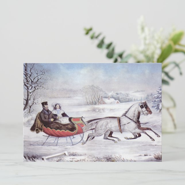 Weihnachten, Winter, Schlittenpferd Einladung (Stehend Vorderseite)