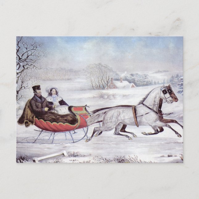 Weihnachten, Winter, Schlittenpferd Feiertagspostkarte (Vorderseite)