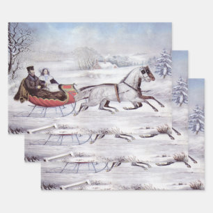 Weihnachten, Winter, Schlittenpferd Geschenkpapier Set