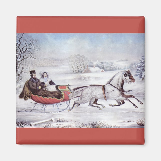 Weihnachten, Winter, Schlittenpferd Magnet (Vorne)