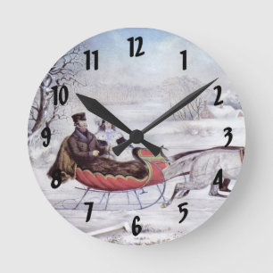 Weihnachten, Winter, Schlittenpferd Runde Wanduhr