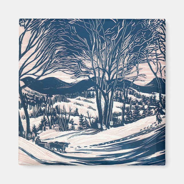 Weihnachten, Winter Schnee Berglandschaft Magnet (Vorne)