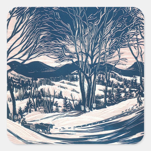 Weihnachten, Winter Schnee Berglandschaft Quadratischer Aufkleber (Vorderseite)
