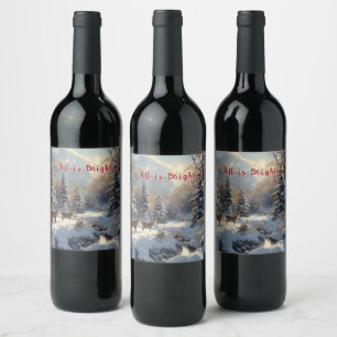 Weihnachten Winter Schnee Hirsch Fluss Alles ist h Weinetikett