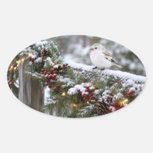 Weihnachten Winter Schneefink Ovaler Aufkleber