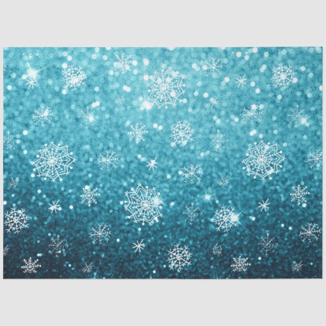 Weihnachten Winter Schneeflocken Schnee w Blauer G Seidenpapier (Vorderseite)