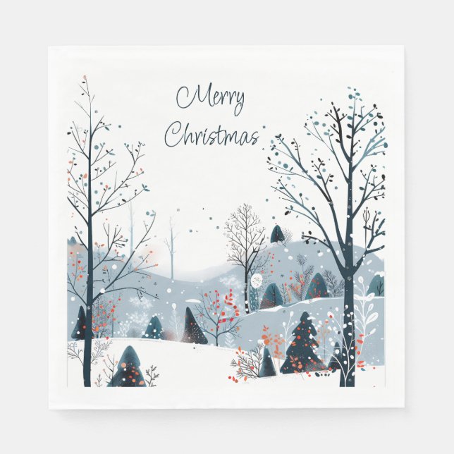 Weihnachten Winter Schneewelt Frohe Weihnachten Serviette (Vorderseite)