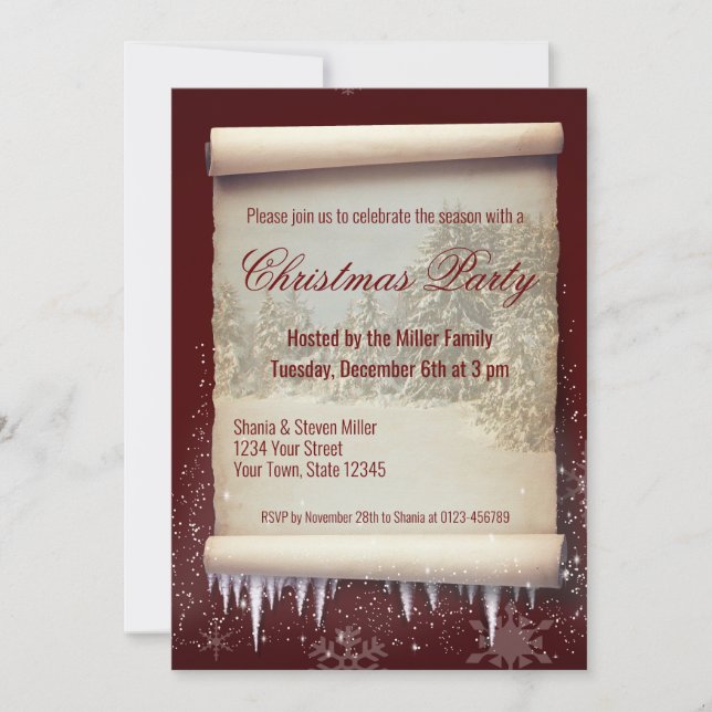 Weihnachten Winter Scroll Ristorante La Lanchetta Einladung (Vorderseite)