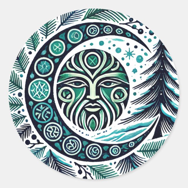 Weihnachten Winter Solstice Greenman Runder Aufkleber (Vorderseite)