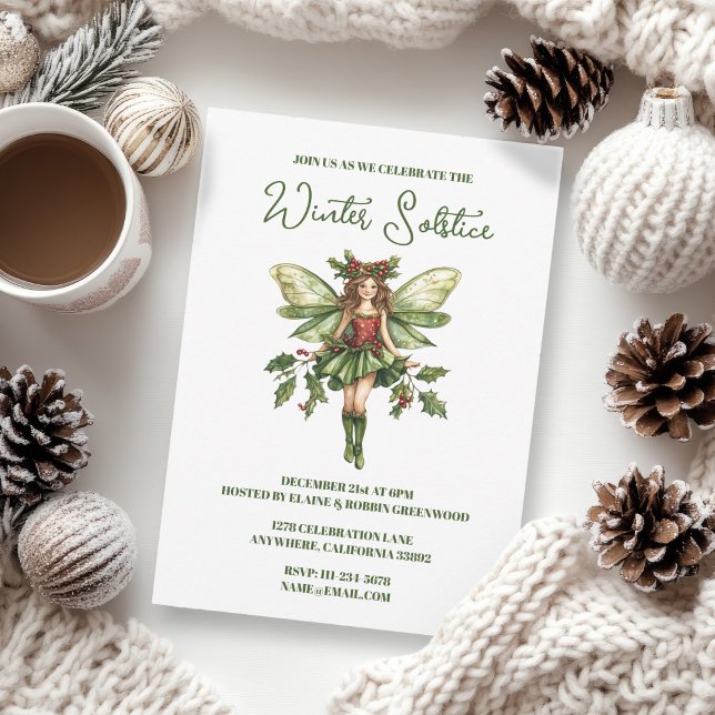 Weihnachten Winter Solstice Holly Fairy Pagan Wicc Einladung (Yule Winter Solstice Holly Fairy Pagan Wicca Party Invitation)