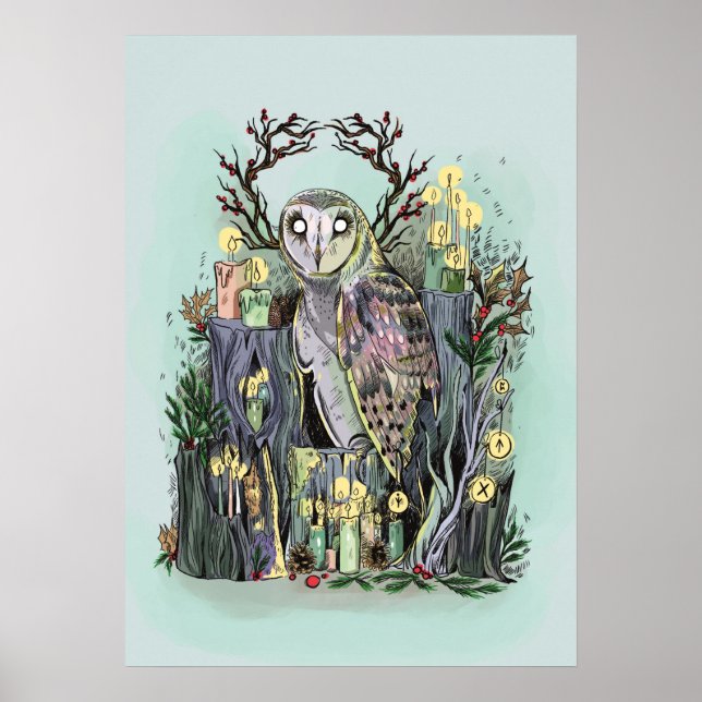 Weihnachten Winter Solstice Scheune mit Runen Poster (Vorne)