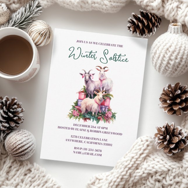 Weihnachten Winter Solstice Urlaubskuchen Pagan Wi Einladung (Yule Winter Solstice Holiday Goats Pagan Wicca Invitation)