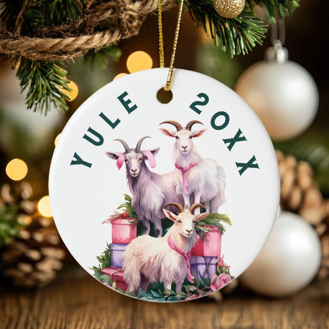 Weihnachten Winter Solstice Urlaubskuchen Pagan Wi Keramik Ornament (Yule Winter Solstice Holiday Goats Pagan Wicca Ceramic Ornament)