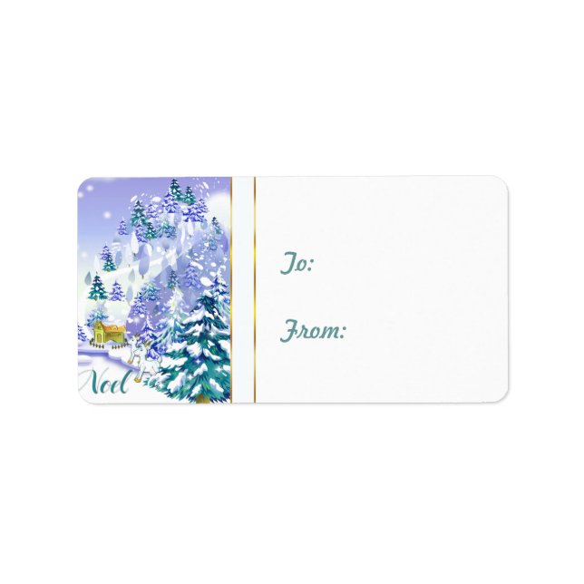 Weihnachten Winter Szene Weihnachtsziege Geschenkt Adressaufkleber (Vorne)