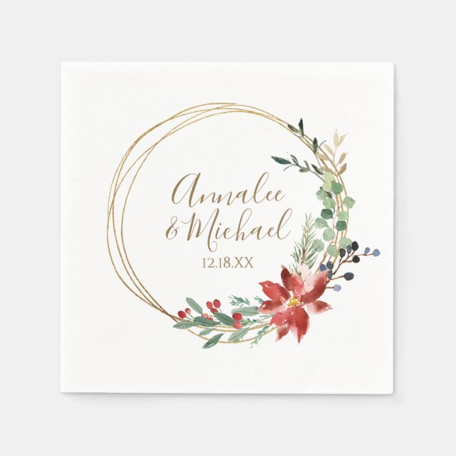 Weihnachten Winter Winter Moderner Kranz Rot Serviette (Vorderseite)