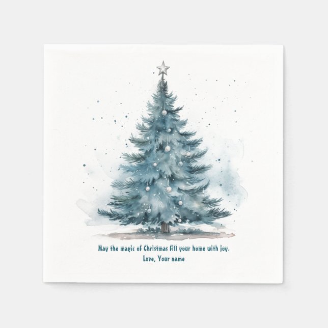 Weihnachten Winter Wonderland Blue Tree Paper Napk Serviette (Vorderseite)