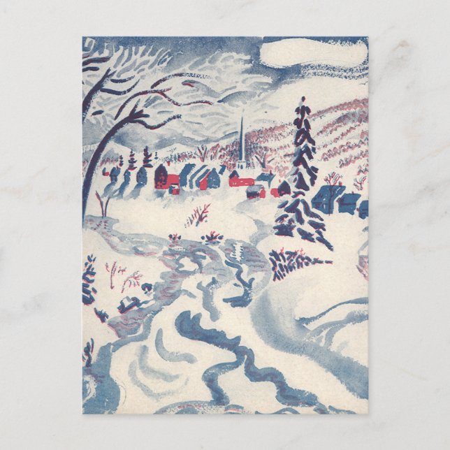 Weihnachten, Winterdorf Schnee Feiertagspostkarte (Vorderseite)