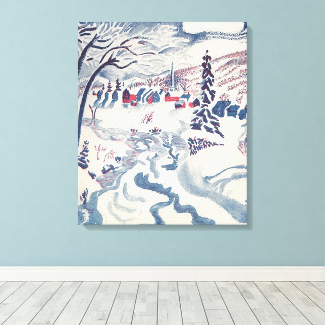 Weihnachten, Winterdorf Schnee Leinwanddruck (Insitu (Holzboden))