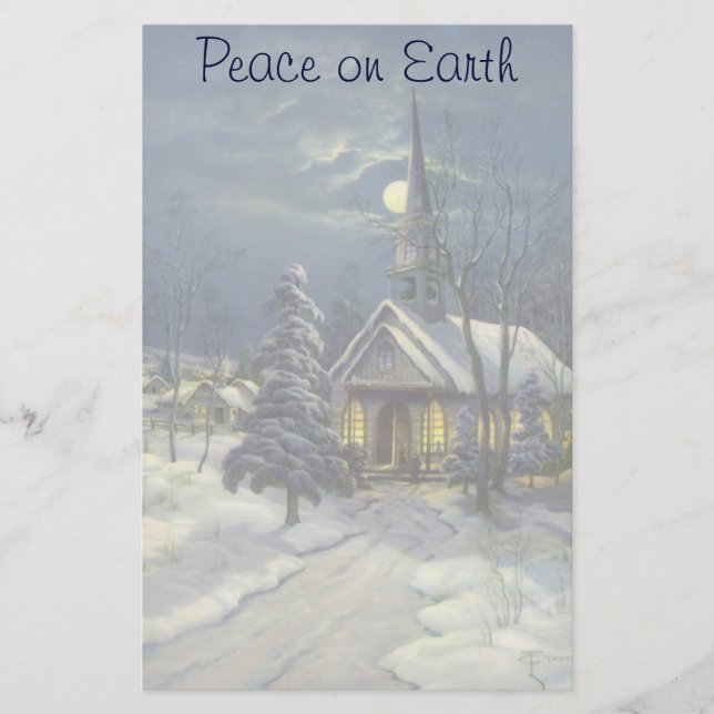 Weihnachten, Winterkirche im Schnee mit dem Mond Briefpapier (Vorderseite)
