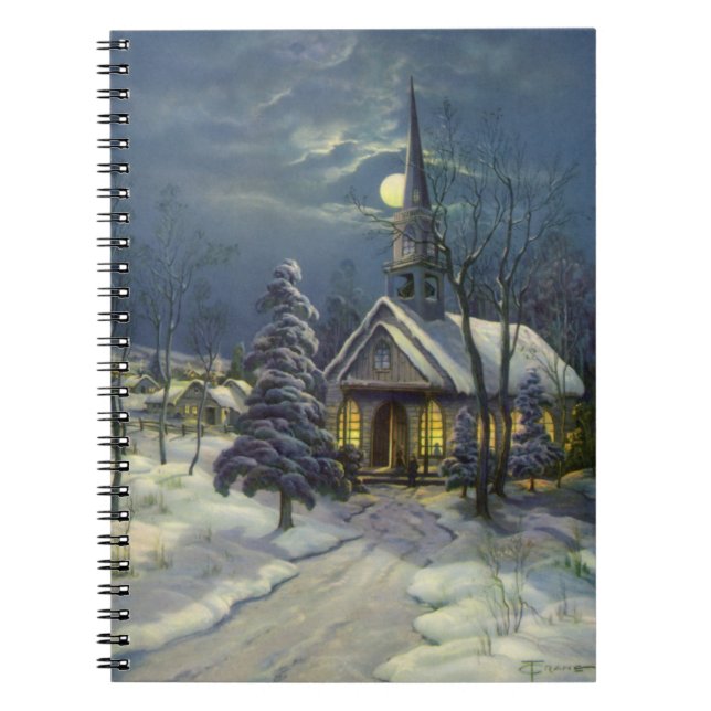 Weihnachten, Winterkirche im Schnee mit dem Mond Notizblock (Vorderseite)
