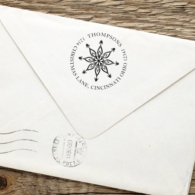 Weihnachten Winterurlaub Einfache Niedliche Schnee Permastempel (Whimsical simple winter snowflake design with circle text typography. )