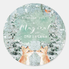 Weihnachten Winterurlaub Schneefelder Wälder Runder Aufkleber