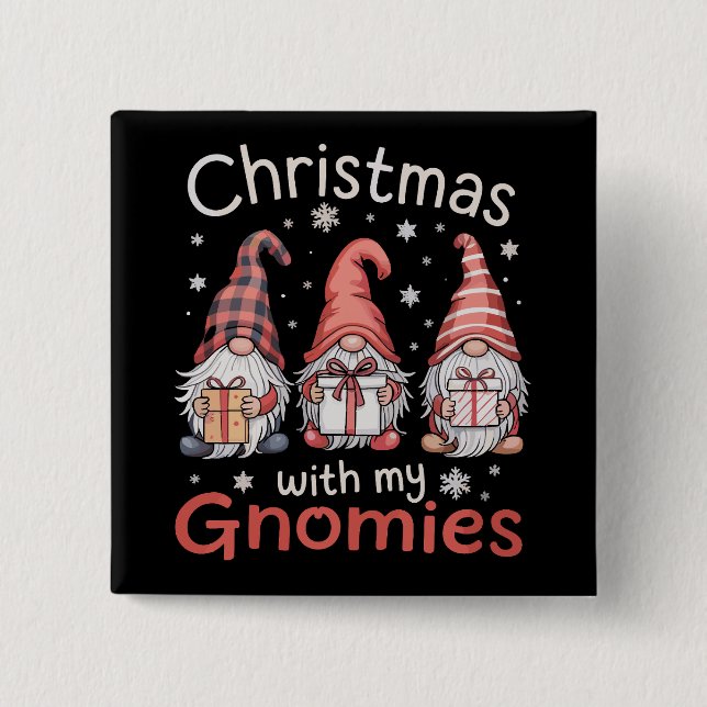 Weihnachten WIth My Gnomies Buffalo Kariert Button (Vorderseite)
