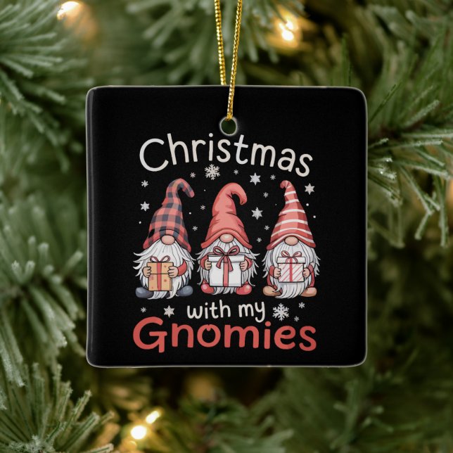 Weihnachten WIth My Gnomies Buffalo Kariert Keramikornament (Baum)