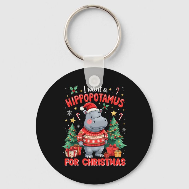 Weihnachten Wollte ich einen Hippopotamus Für Weih Schlüsselanhänger (Vorderseite)