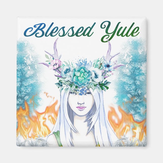 Weihnachten Woodland Maiden Pagan Urlaub Magnet (Vorne)