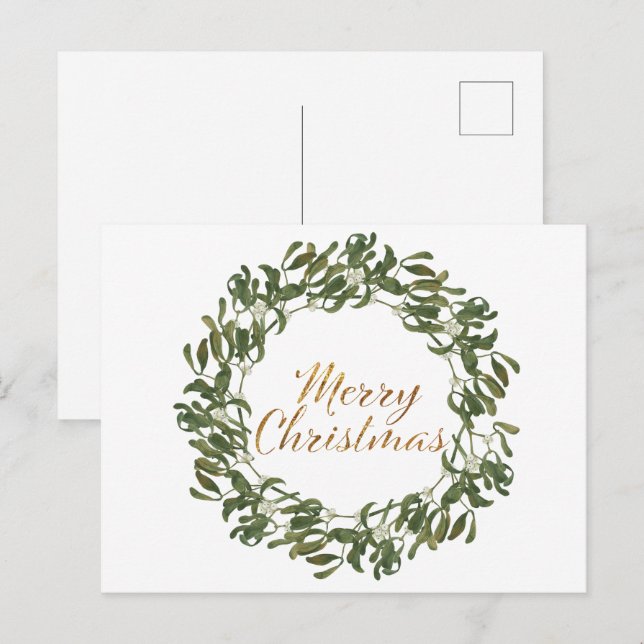Weihnachten Wreath Grün und Gott frohe Weihnachten Postkarte (Vorne/Hinten)