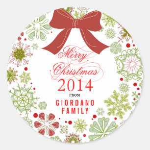 Weihnachten Wreath Red Green & White Heiligen Weih Runder Aufkleber