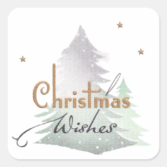 Weihnachten wünscht Evergreen Tree Stars Gold Bord Quadratischer Aufkleber (Vorderseite)