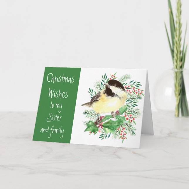 Weihnachten wünscht Familie Chickadee Bird Sister (Vorderseite)