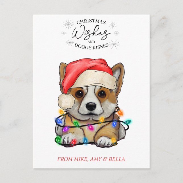 Weihnachten wünscht Hund Welpen Kisses Niedlichen  Postkarte (Vorderseite)