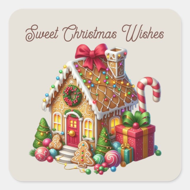 Weihnachten wünscht Lebkuchenhaus Quadratischer Aufkleber (Vorderseite)