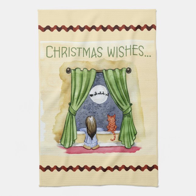 Weihnachten wünscht Niedliches Kind & Kitchen Weih Geschirrtuch (Vertikal)