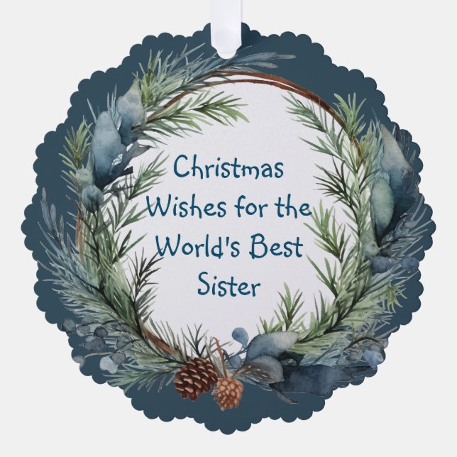 Weihnachten wünscht Pine Greenerity Wreath Schwest Ornament Karte (Vorderseite)