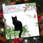 Weihnachten wünscht Vintage Schwarze Katze Winterl<br><div class="desc">Weihnachten wünscht Vintage Black Cat Winter Scene Urlaubskarte</div>