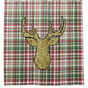 Weihnachten XMAS Kariert Tartan Gold Hirschdusche Duschvorhang