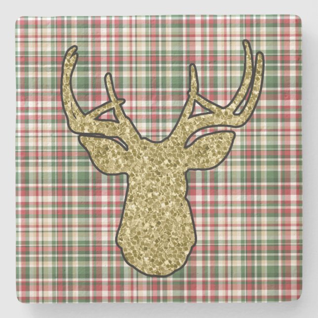 Weihnachten XMAS Kariert Tartan Trinkküste Steinuntersetzer (Vorderseite)