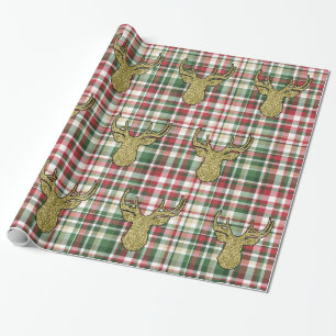 Weihnachten XMAS Karo Tartan Hirsch Geschenkpapier