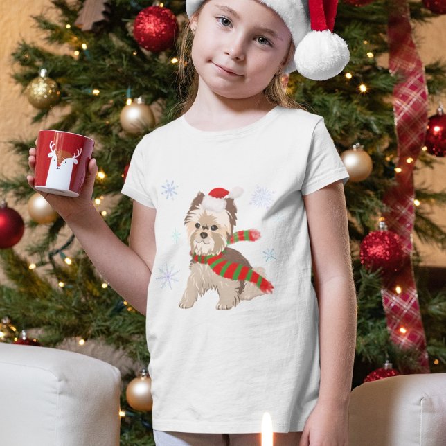 Weihnachten Yorkie in Weihnachtsmannmütze Schneefl T-Shirt (Von Creator hochgeladen)