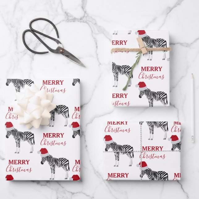Weihnachten Zebra Funny Animal mit Weihnachtsmannm Geschenkpapier Set (Vorderseite)