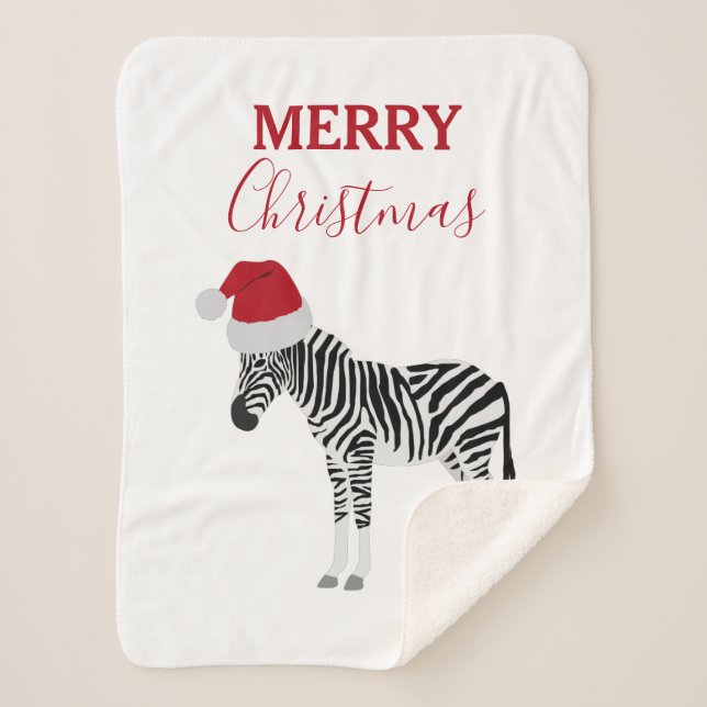 Weihnachten Zebra Funny Animal mit Weihnachtsmannm Sherpadecke (Vorderseite)