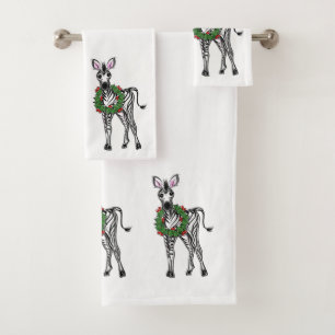 Weihnachten Zebra, Rot-Grün-Heiliger Kranz Badhandtuch Set