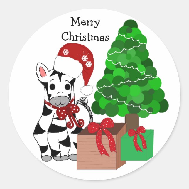 Weihnachten Zebra Runder Aufkleber (Vorderseite)