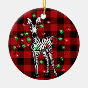 Weihnachten Zebra, Weihnachtskranz, karierte Rot Keramik Ornament