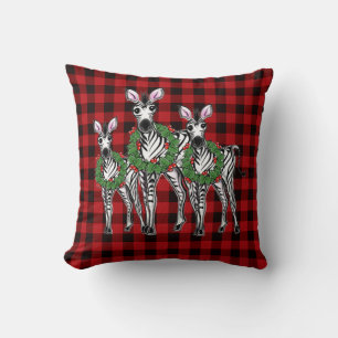 Weihnachten Zebras, Weihnachtskranz, rot kariert Kissen